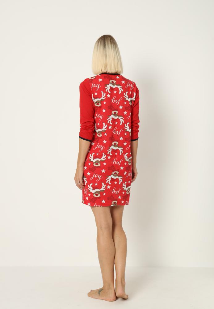 Camasa de noapte Craciun,imprimeu reni,culoare rosu ,En-gros